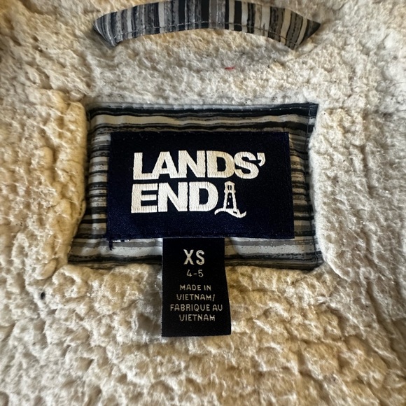 Lands' End Kids Striped Puffer Jacket - Black and Gray - Picture 3 of 10